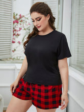Women's Plus Size pajamas short sleeve top with plaid shorts 2-piece Pajama Set Sai Feel